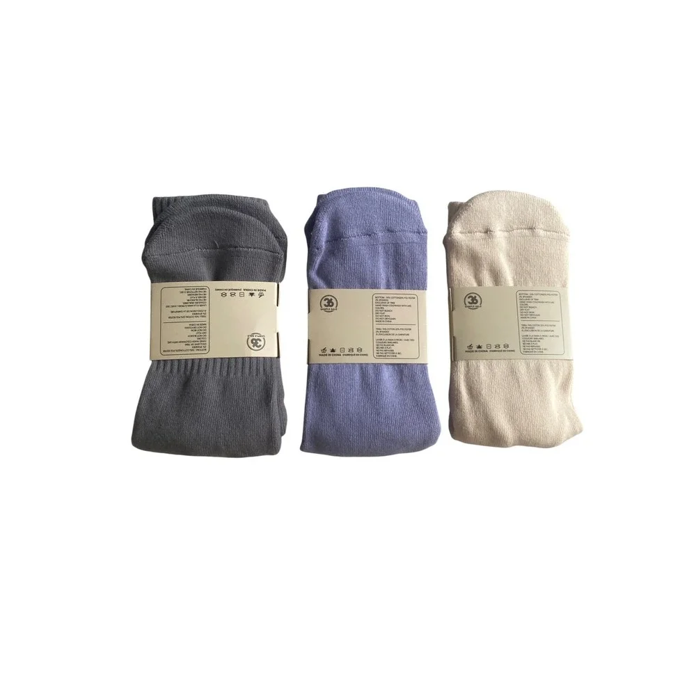 36 Sample Sale 3 Pack Grip Socks Grey Purple Cream Non-Slip Yoga Pilates Crew